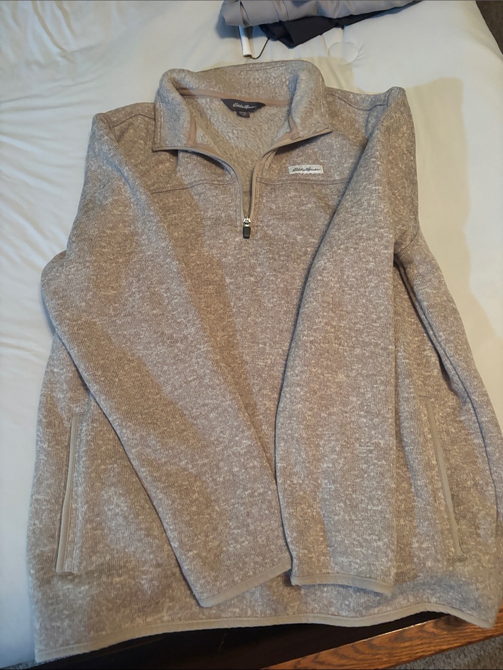 Eddie Bauer Heathered Taupe Quarter-Zip Cowl Sweater